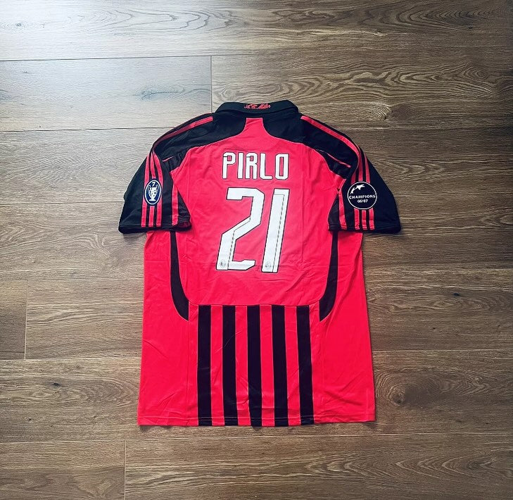 AC Milan 06/07 Champions Jersey with Full Patches (PIRLO 21 Printing)